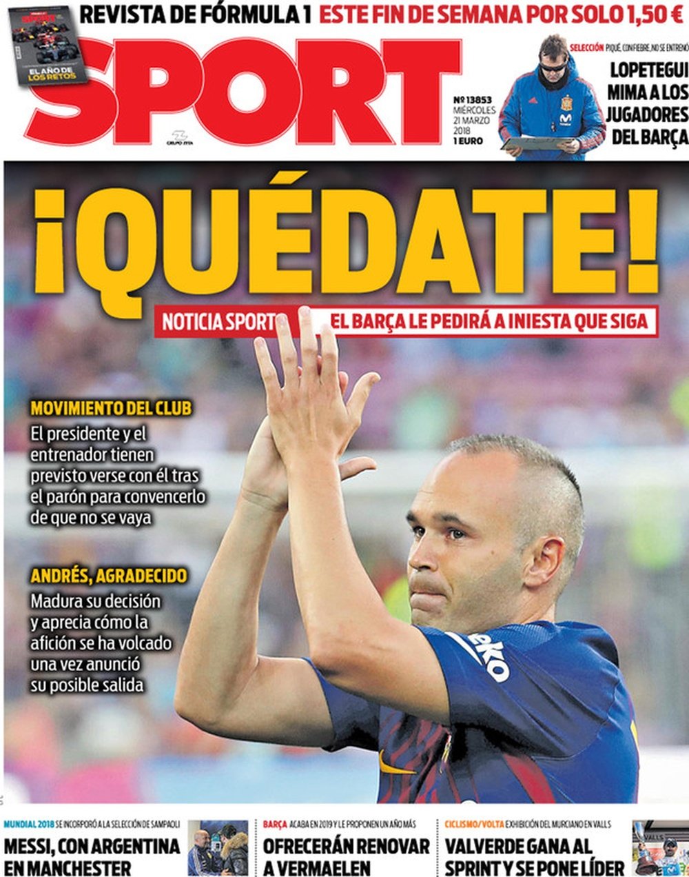Capa do 'Sport' de 21-03-18. Sport