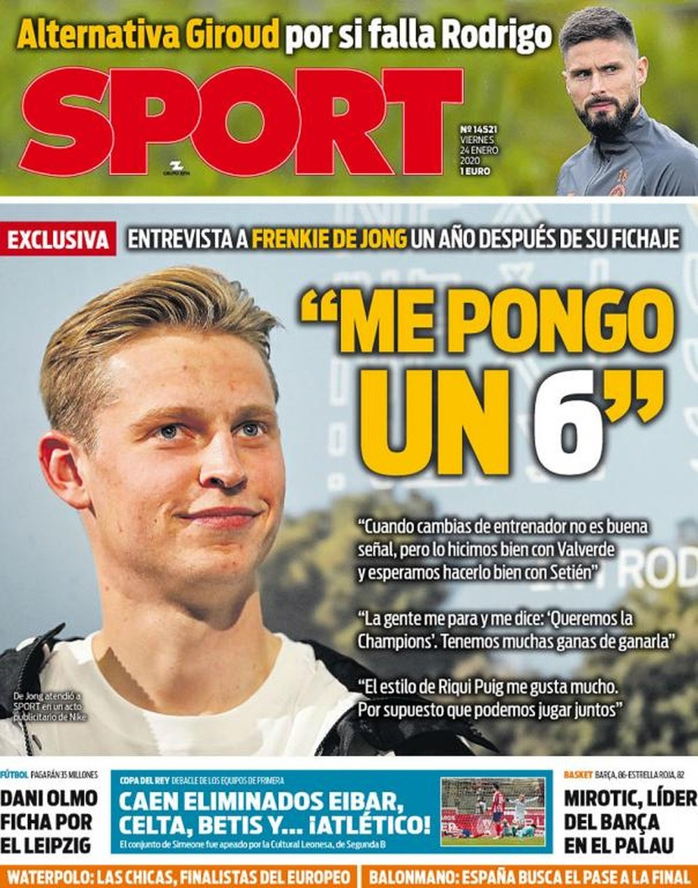 Les Unes des journaux sportifs en Espagne du 24 janvier 2020. Sport