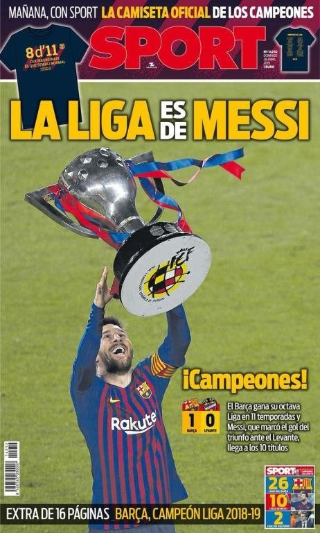 Capa do jornal Sport de 28-04-19. Sport