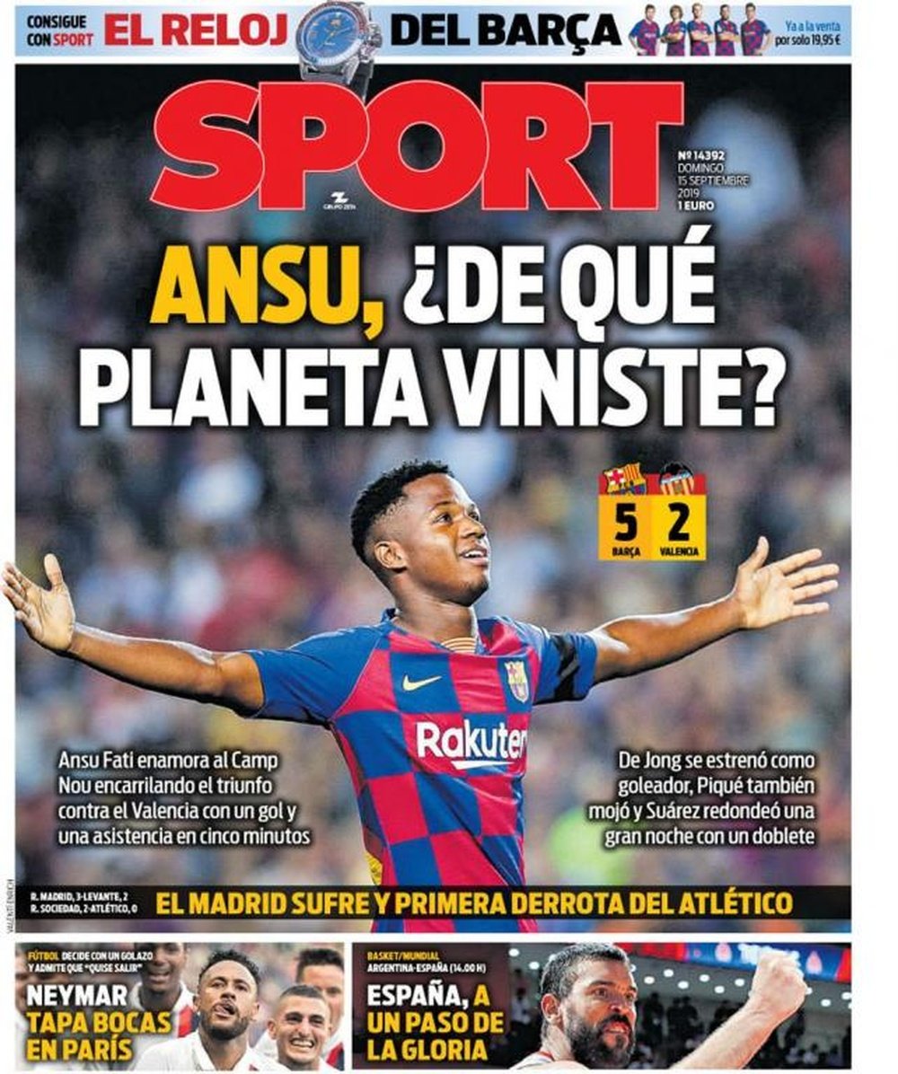 Capa do jornal Sport 15/09/2019. Sport