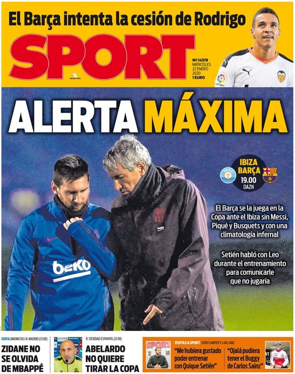 Capa da revista Sport do dia 22-01-20. Sport