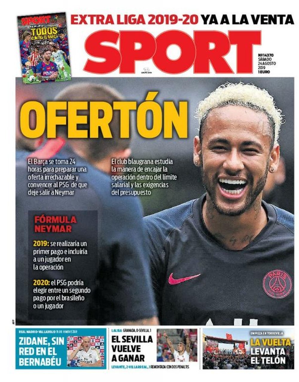 Capa do jornal Sport 24-08-19. Sport