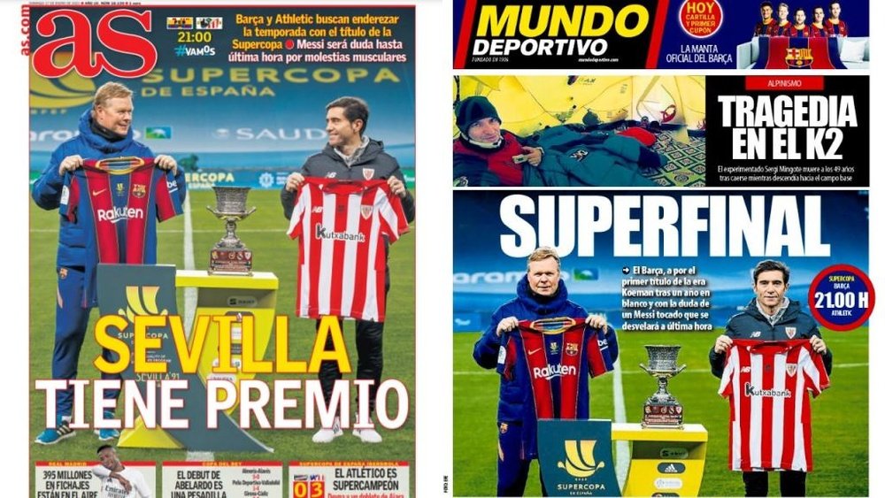Les Unes des journaux sportifs d'Espagne du 17 janvier 2021. AS/MD