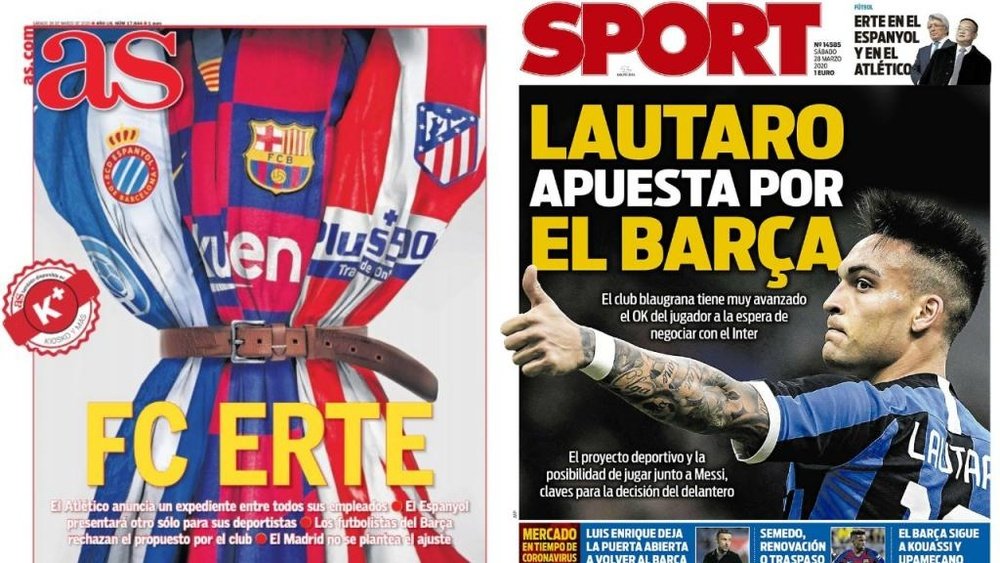 Les Unes des journaux sportifs en Espagne du 28 mars 2020. Montage/AS/Sport