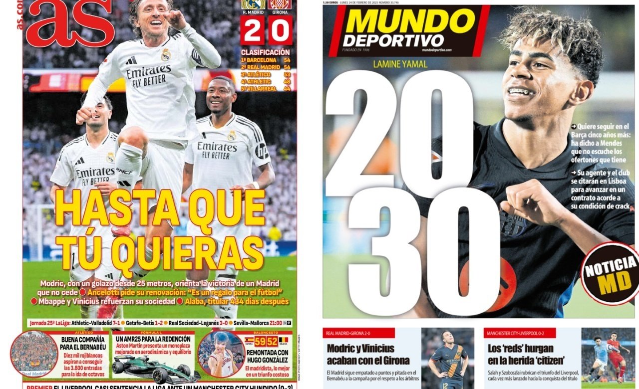 Las portadas de la prensa deportiva este lunes. AS-MundoDeportivo