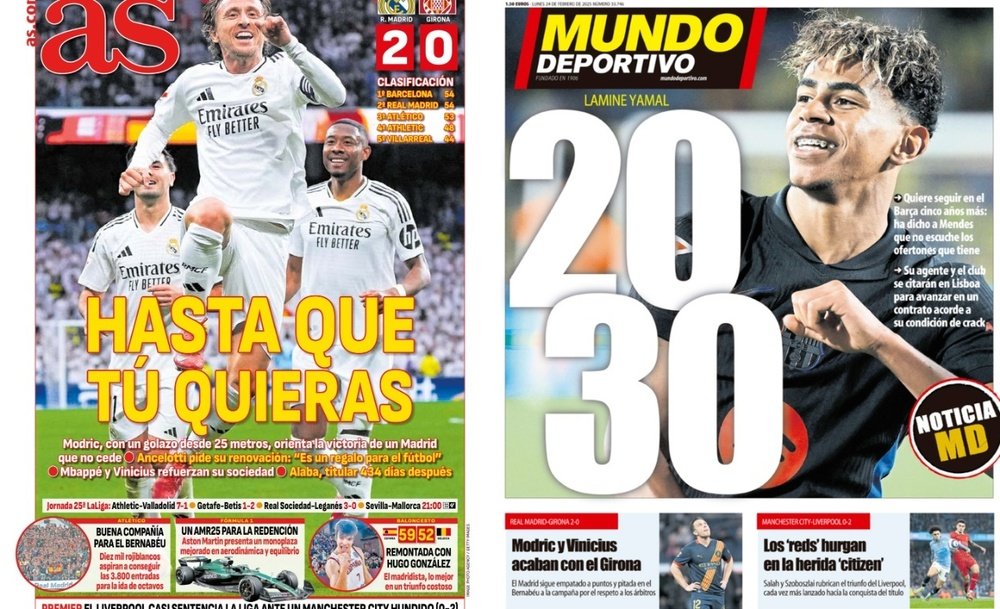 Las portadas de la prensa deportiva este lunes. AS-MundoDeportivo