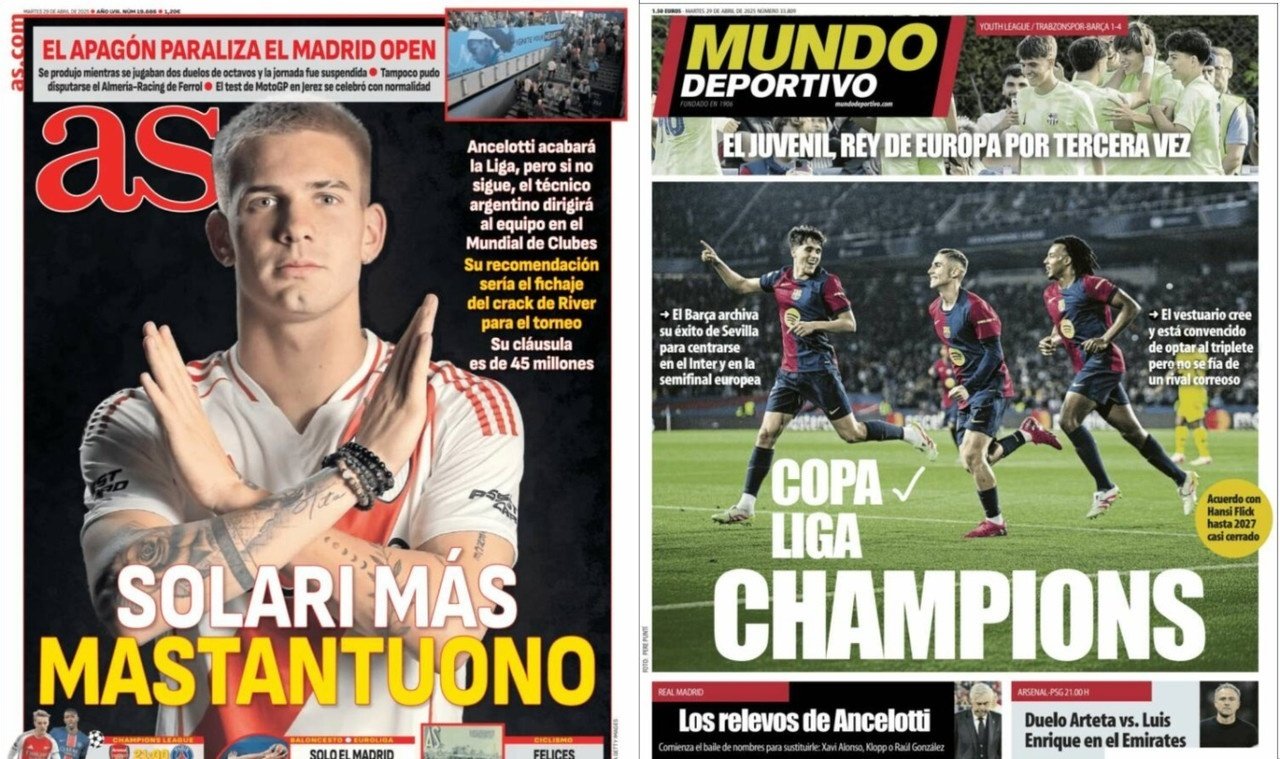Portadas de 'AS' y 'Mundo Deportivo' del 29-05-2025. AS/MundoDeportivo