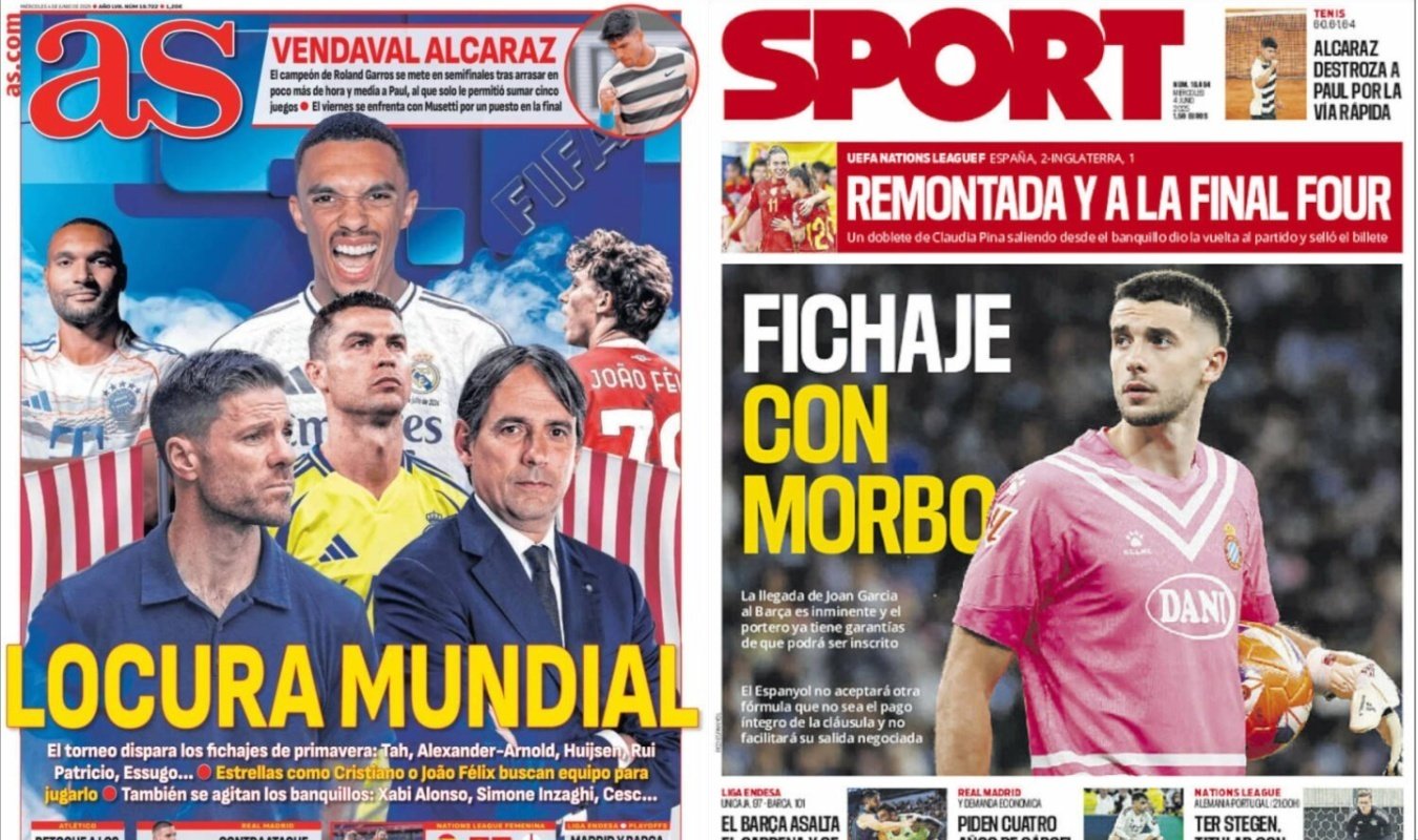 Portadas de 'AS' y 'Sport' del 04-05-2025. AS/Sport