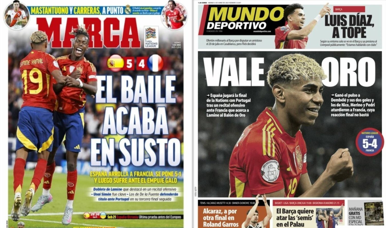 Portadas de 'Marca' y 'Mundo Deportivo' del 06-06-2025. Marca/MundoDeportivo