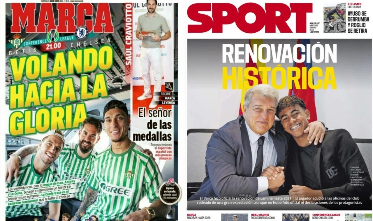Portadas de 'Marca' y 'Sport' del 28-05-25. Marca/Sport