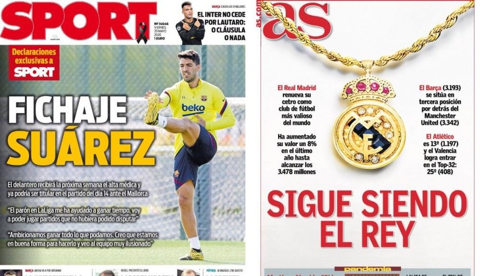 As capas da imprensa esportiva de 29 de maio de 2020. Sport/Marca