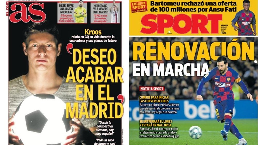 Capas dos jornais espanhóis AS e Sport.