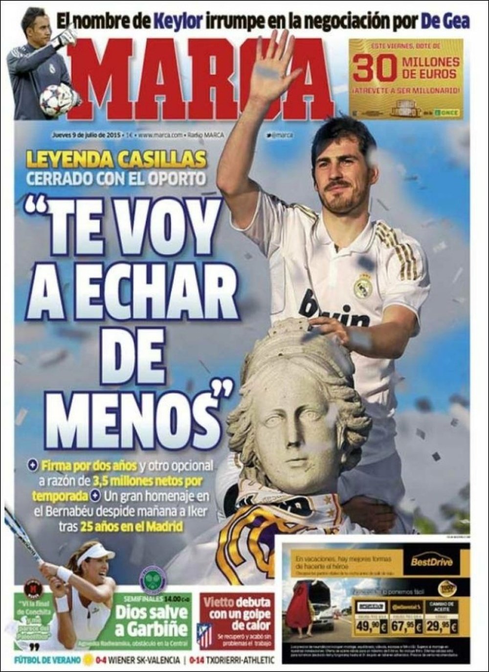 Portada del diario Marca del 09-07-2015