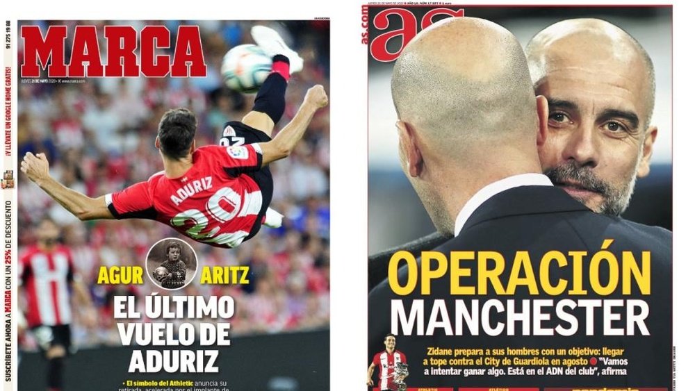As capas da imprensa esportiva de 21 de maio de 2020. Marca/AS