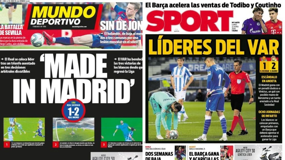 La prensa catalán estalla contra el Madrid y el VAR. Sport/MD