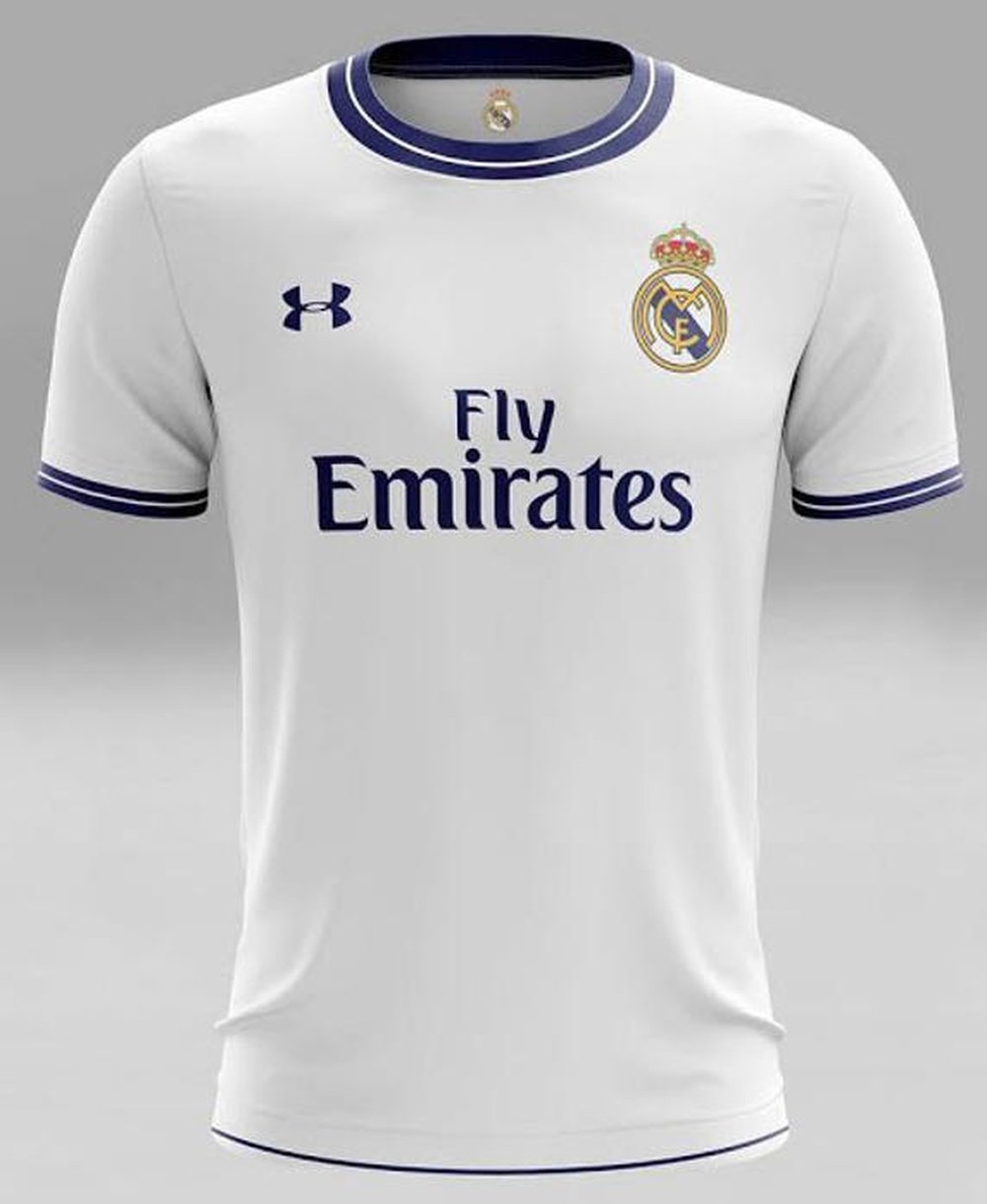 Esta seria a camisa do Madrid se aceitasse a oferta milionária de 'Under Armour'. FootyHeadlines