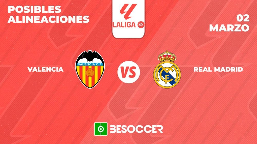 Posibles alineaciones del Valencia-Real Madrid de la Primera División 2023-24. BeSoccer