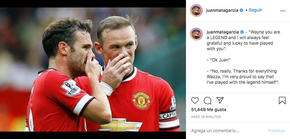 Texto de Instagram de Mata a Rooney