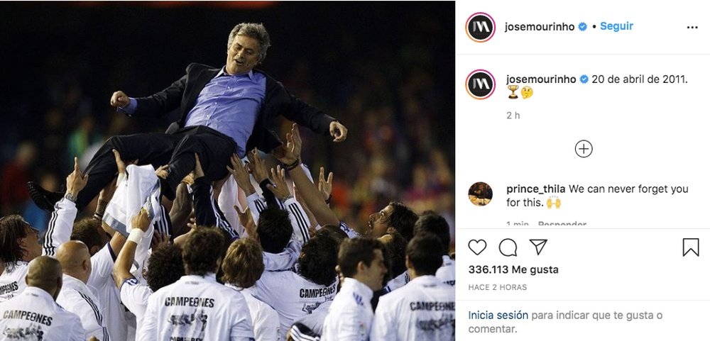 Mou recordó su éxito en el Madrid. Captura/Instagram/josemourinho