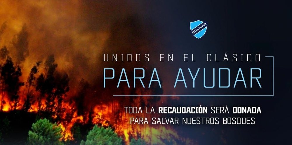 Bolívar donará el dinero de las entradas a la lucha por el Amazonas. Facebook/ClubBolivar