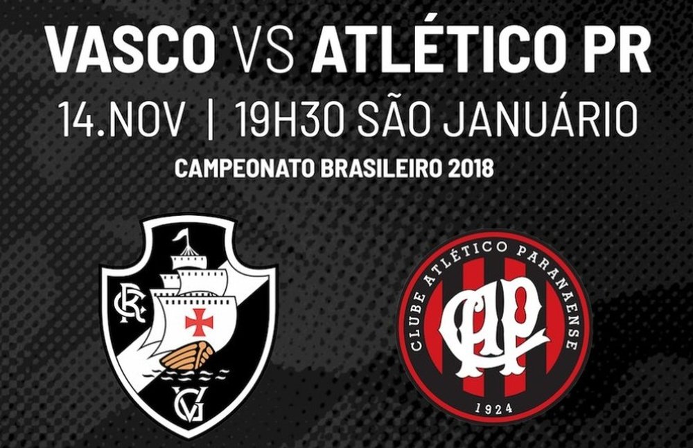 Prováveis escalações de Vasco e Atlético-PR para a 34ª rodada do Brasileirão. Twitter @VascodaGama