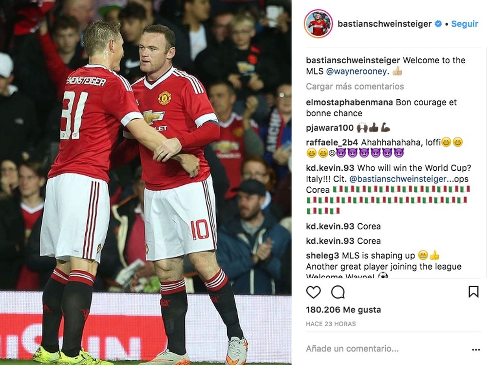 Schweinsteiger fue compañero de equipo de Rooney en el Manchester United. Instagram