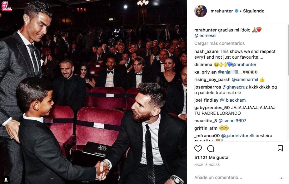 Esta es la fotografía con Messi que Cristiano Jr publicó. Instagram