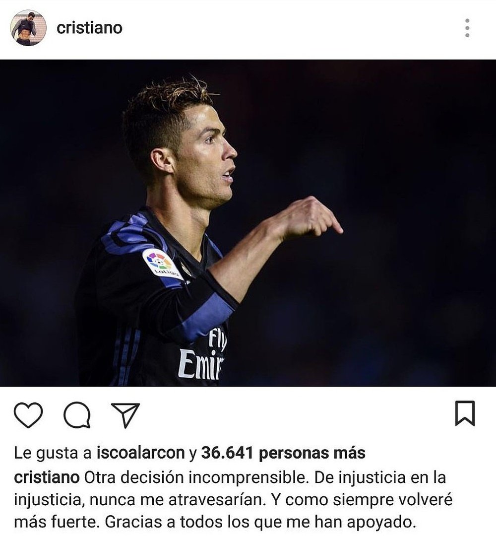 Ronaldo respondeu ao TAD através das redes sociais. Instagram/Cristiano