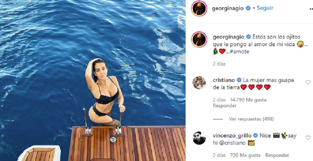 Cristiano comentó una foto de Georgina. Captura/Georginagio