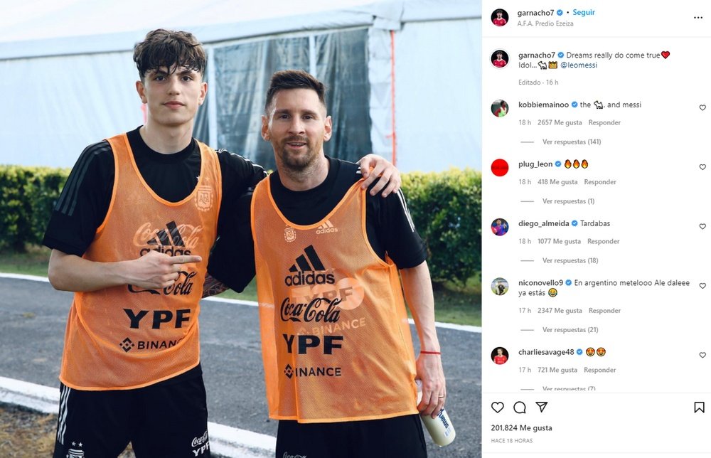 Garnacho escogió jugar con la Selección Argentina. Captura/Instagram/garnacho7