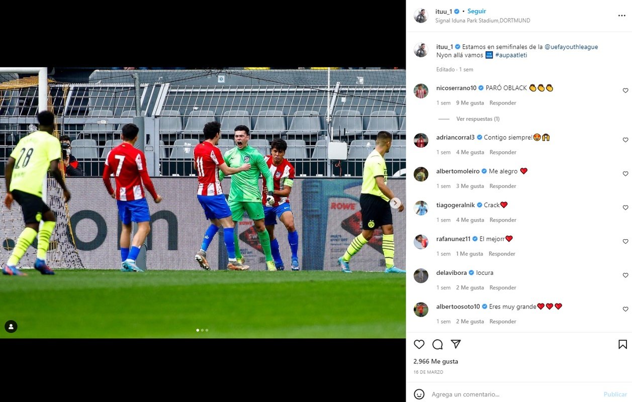 Alejandro Iturbe paró un penalti en la Youth League. Captura/Instagram/ituu_1