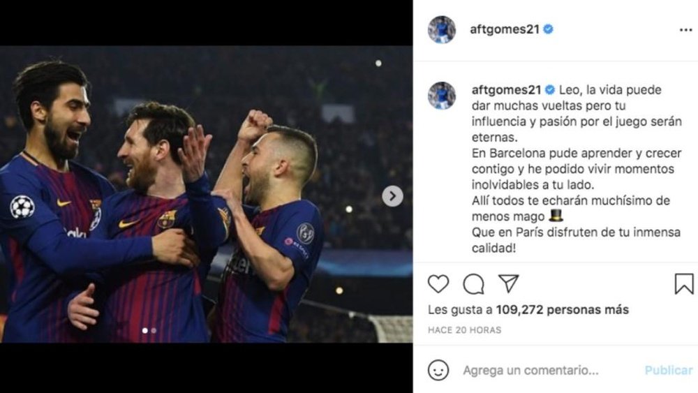 André Gomes mandó un bonito mensaje a Messi. Captura/Instagram/aftgomes21