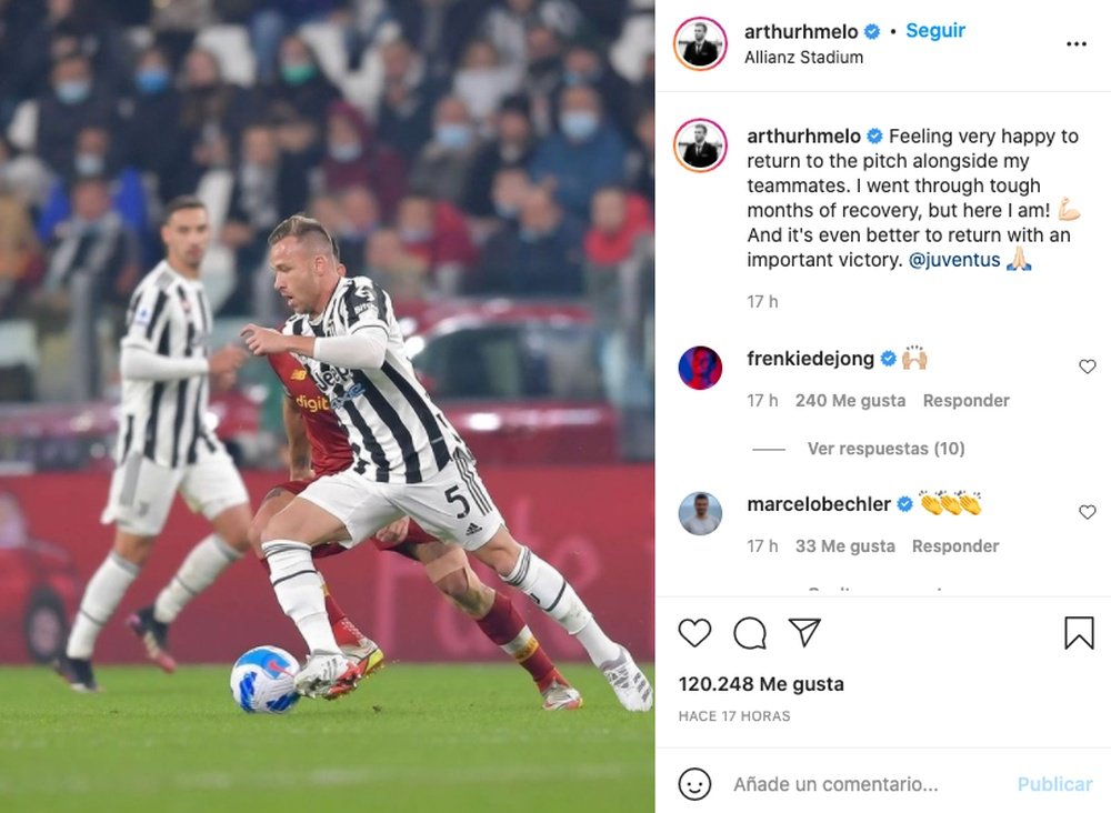 Arthur volvió a jugar en partido oficial. Captura/Instagram/arthurhmelo