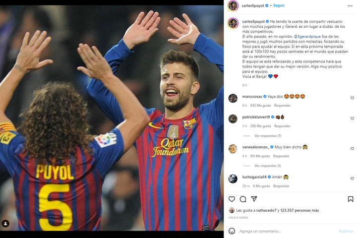 Puyol apoyó a Piqué. Captura/Instagram/carles5puyol