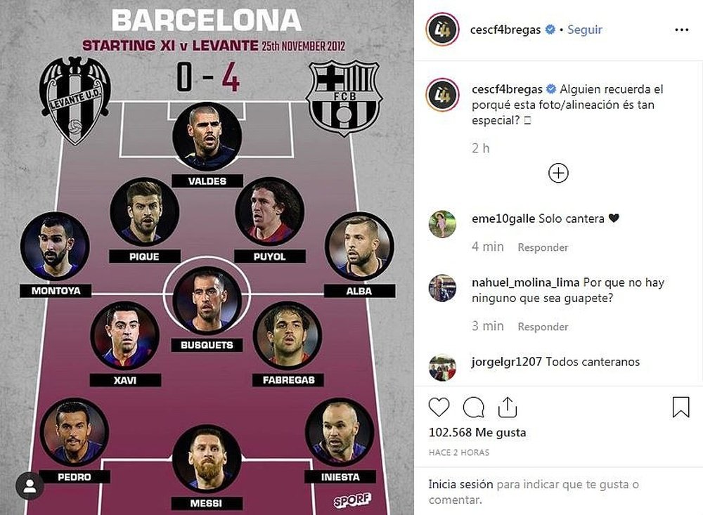 Cesc invitó a sus seguidores a responder. Captura/Instagram/cescf4bregas