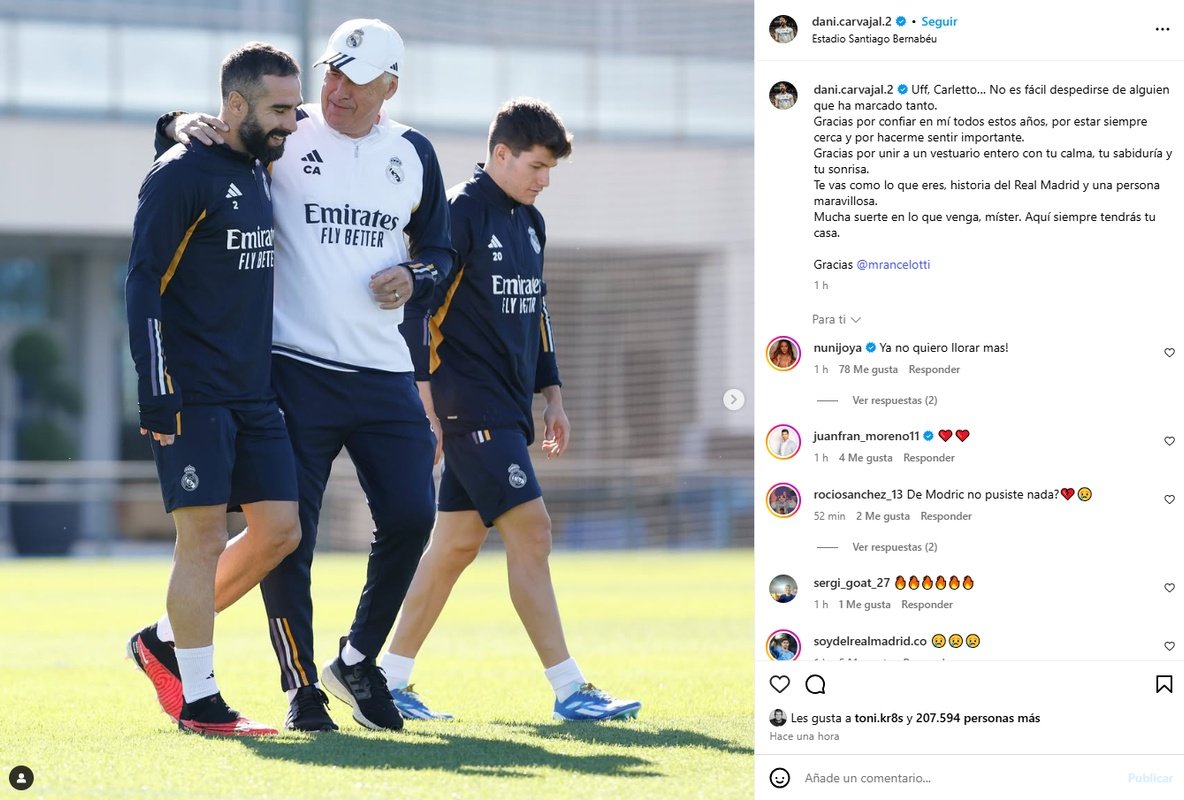 Carvajal se despidió de Ancelotti. Captura/Instagram/dani.carvajal.2