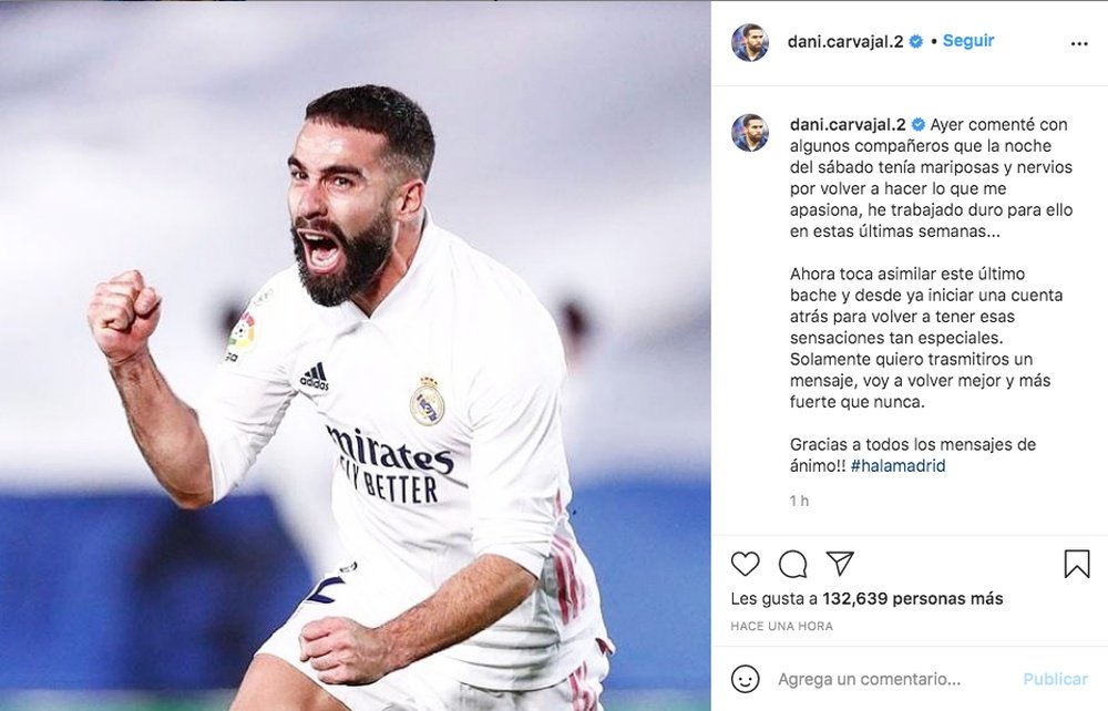 Carvajal garantiu que voltará com força total. Captura/Instagram/dani.carvajal.2