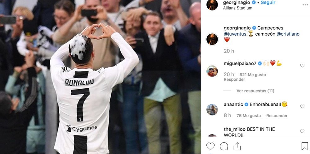 Cristiano dedicou o título a Georgina que lhe respondeu nas redes sociais. Instagram