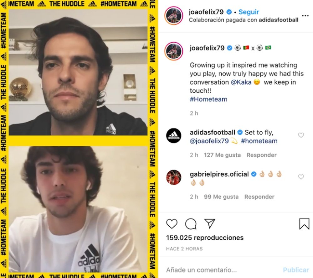 João Félix e Kaká conversam durante live no Instagram. Instagram/@joaofelix79