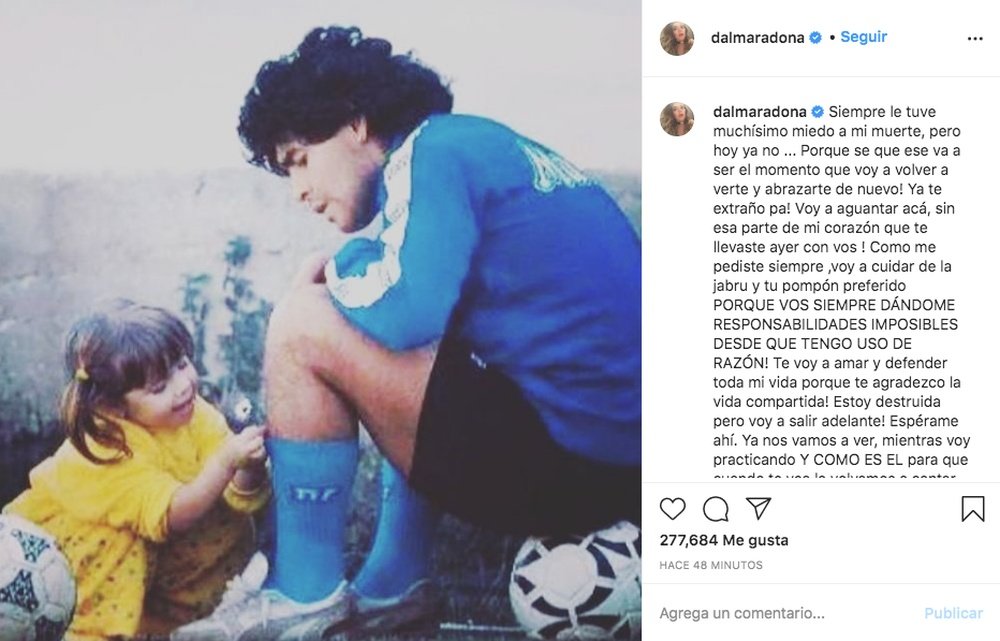 Dalma Maradona se despediu de seu pai. Captura/Instagram/dalmaradona