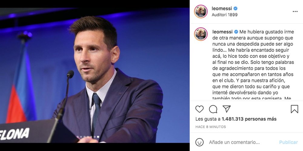 Messi said goodbye on Instagram. Screenshot/Instagram/leomessi