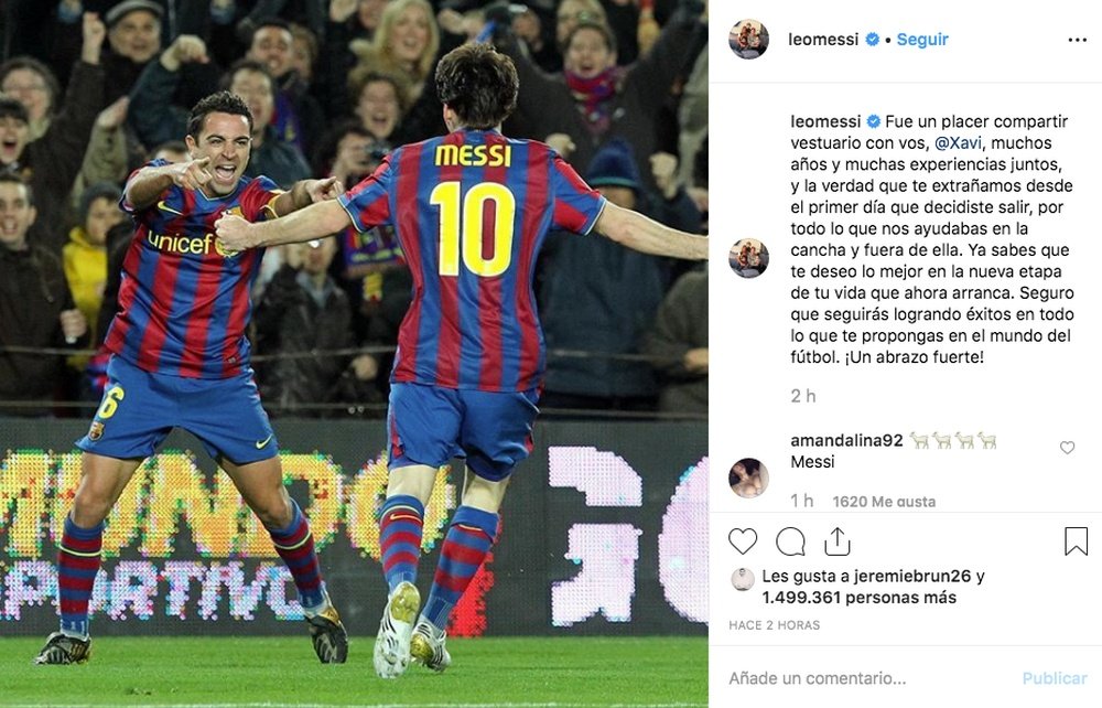 Messi also praised Xavi's contribution to the sport. Instagram