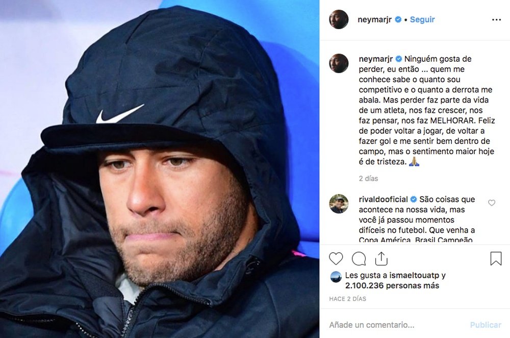 Neymar admitiu novamente o erro. Instagram