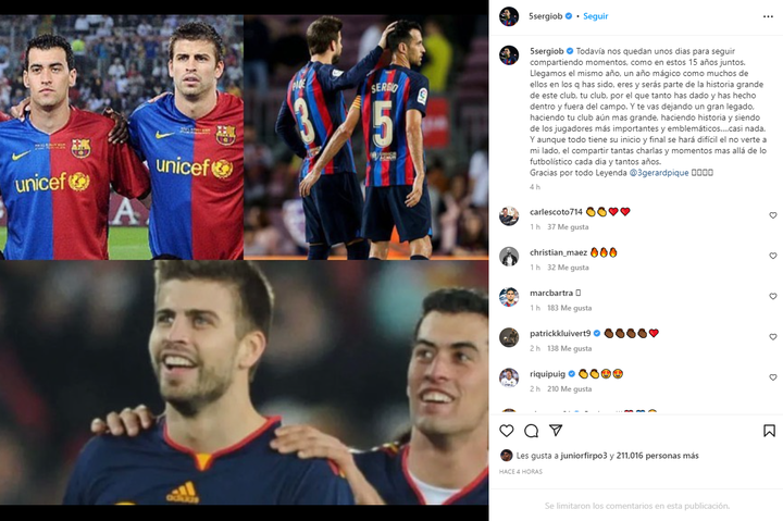 L'emozionante addio di Busquets a Piqué