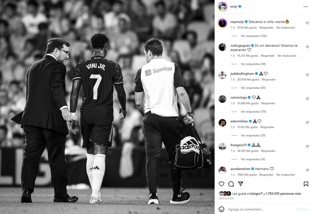 Vinicius will undergo an MRI scan later on Monday. Screenshot/Instagram/vinijr
