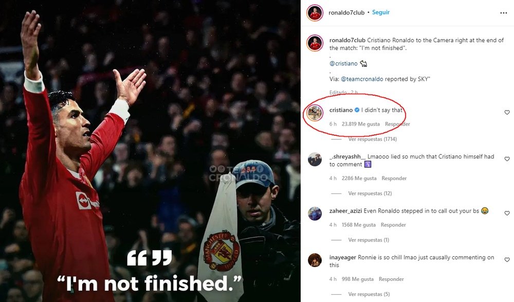 Cristiano Ronaldo denied he had said he wasn't leaving. Screenshot/Instagram/ronaldo7club
