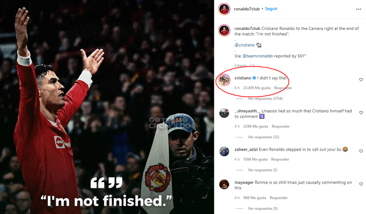 Cristiano Ronaldo denied he had said he wasn't leaving. Screenshot/Instagram/ronaldo7club
