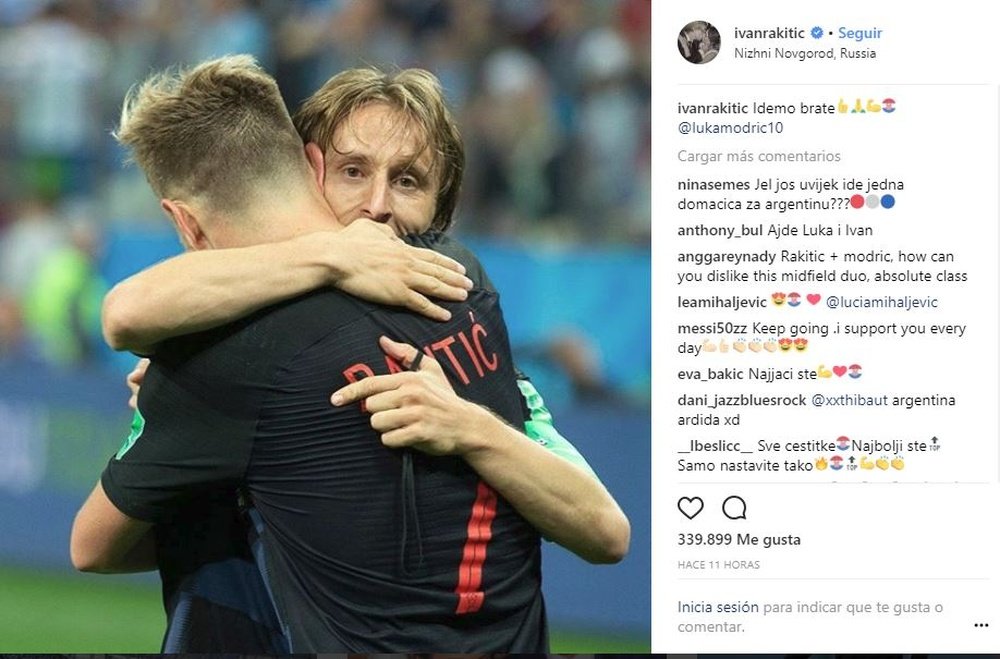 Rakitic celebró la victoria croata. Instagram/IvanRakitic