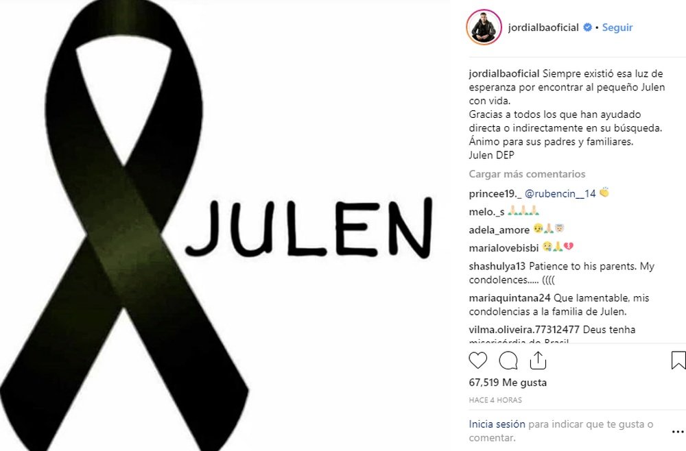 Mensagem de Jordi Alba no Instagram. Instagram/jordialbaoficial