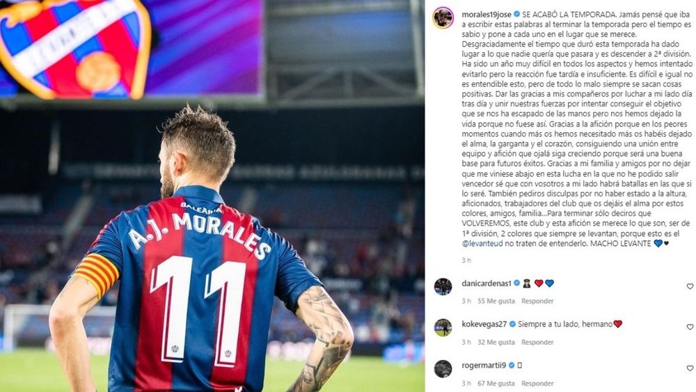 Morales did not clarify whether he will continue at Levante. Instagram/morales19jose